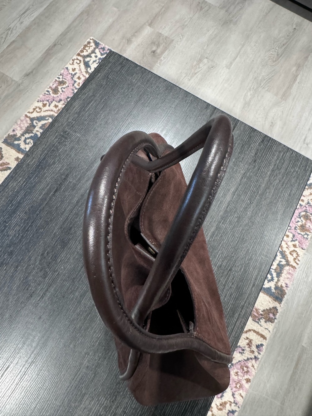 Women's Suede Tote Bag in Dark Brown - Picture 9 of 14